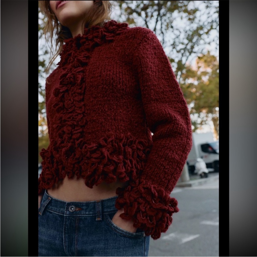 ZARA FRINGED KNIT CARDIGAN